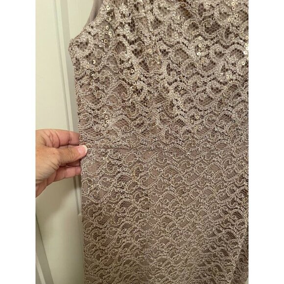 R&M Richards Petite 14P‎ Lace Sequin Dress - Taupe Sleeveless Made In USA - Picture 12 of 16